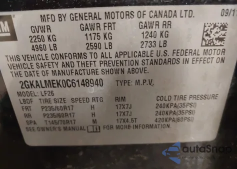 2012 GMC Terrain Sle-1 z USA, uszkodzony, nr VIN 2GKALMEK0C6148940